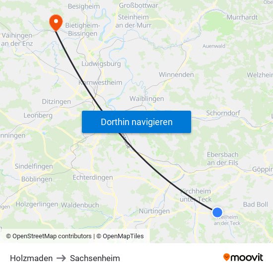 Holzmaden to Sachsenheim map