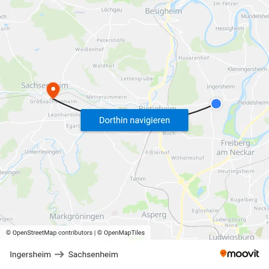 Ingersheim to Sachsenheim map