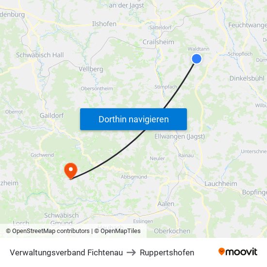 Verwaltungsverband Fichtenau to Ruppertshofen map