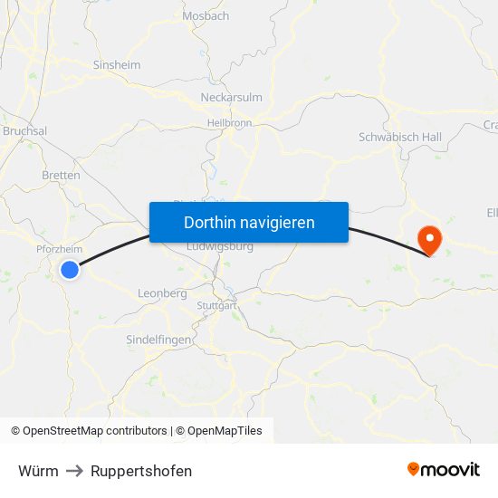 Würm to Ruppertshofen map