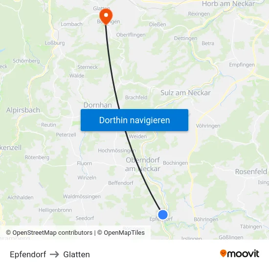Epfendorf to Glatten map