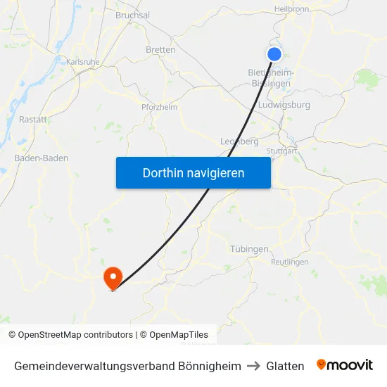 Gemeindeverwaltungsverband Bönnigheim to Glatten map