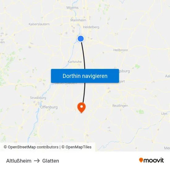 Altlußheim to Glatten map