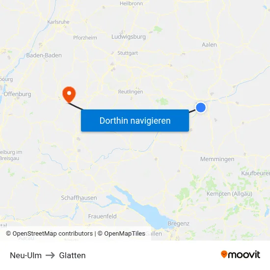 Neu-Ulm to Glatten map