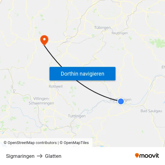 Sigmaringen to Glatten map