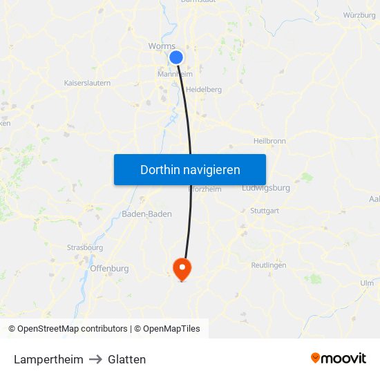 Lampertheim to Glatten map