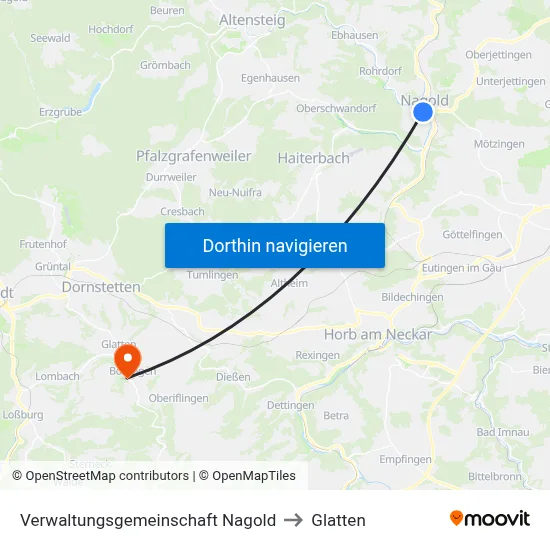 Verwaltungsgemeinschaft Nagold to Glatten map