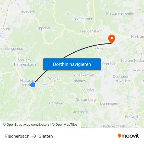 Fischerbach to Glatten map