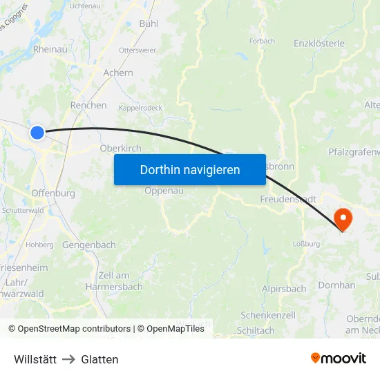 Willstätt to Glatten map