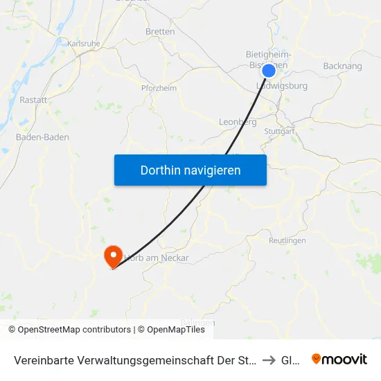 Vereinbarte Verwaltungsgemeinschaft Der Stadt Bietigheim-Bissingen to Glatten map