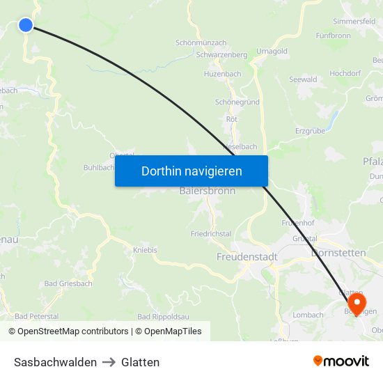 Sasbachwalden to Glatten map