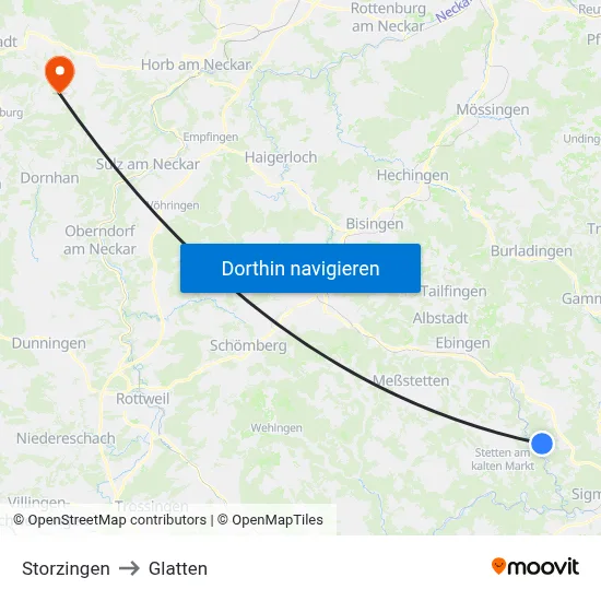 Storzingen to Glatten map