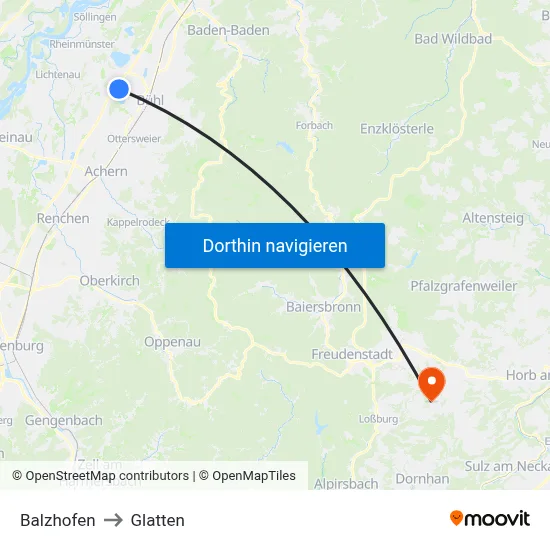 Balzhofen to Glatten map
