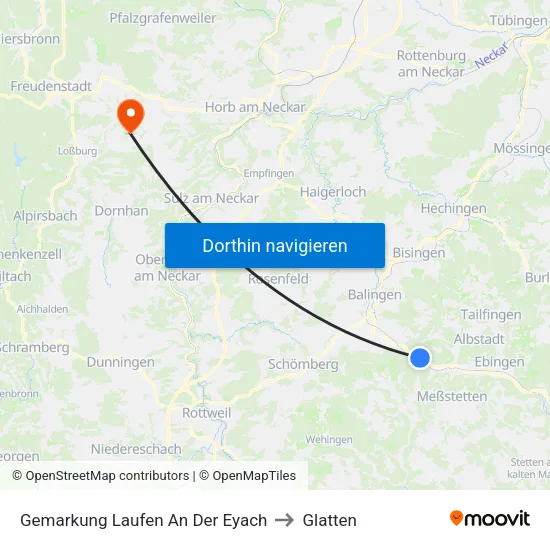 Gemarkung Laufen An Der Eyach to Glatten map