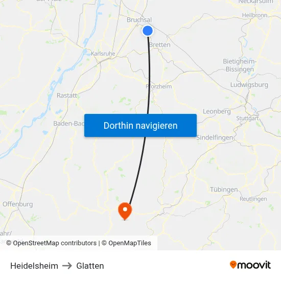 Heidelsheim to Glatten map