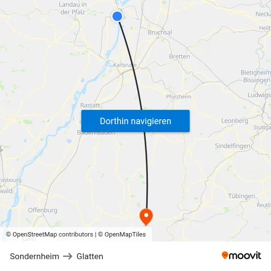 Sondernheim to Glatten map