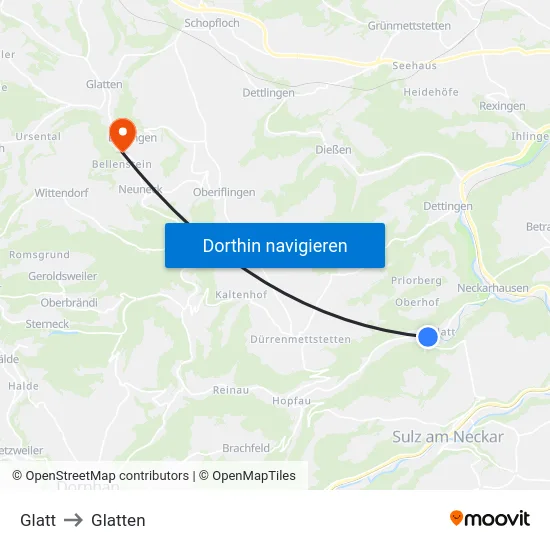 Glatt to Glatten map