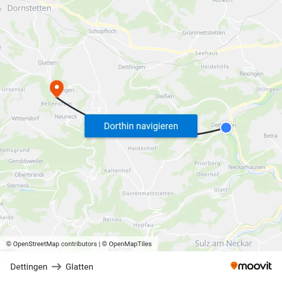 Dettingen to Glatten map