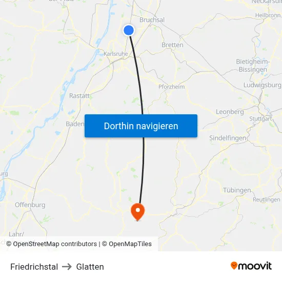 Friedrichstal to Glatten map