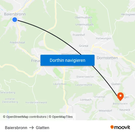 Baiersbronn to Glatten map