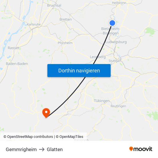 Gemmrigheim to Glatten map