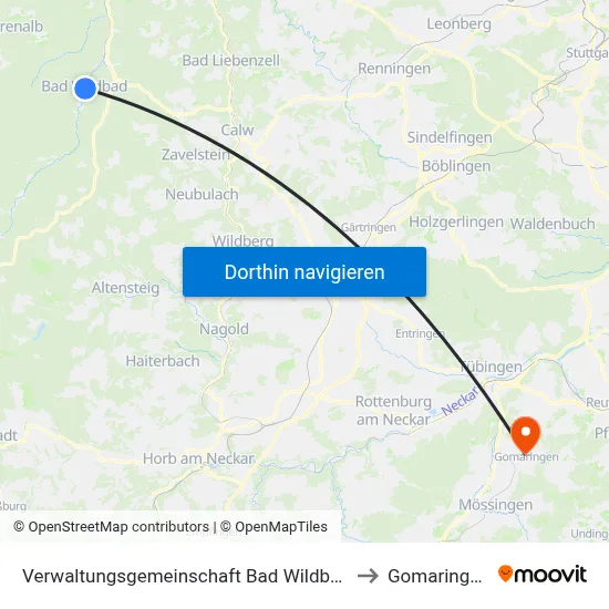 Verwaltungsgemeinschaft Bad Wildbad to Gomaringen map