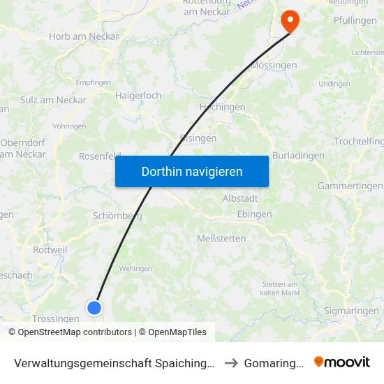 Verwaltungsgemeinschaft Spaichingen to Gomaringen map