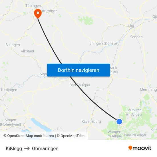 Kißlegg to Gomaringen map