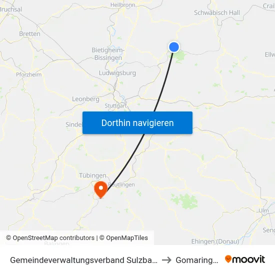 Gemeindeverwaltungsverband Sulzbach to Gomaringen map