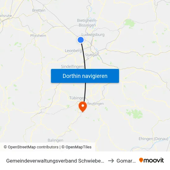 Gemeindeverwaltungsverband Schwieberdingen-Hemmingen to Gomaringen map