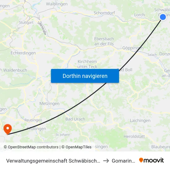 Verwaltungsgemeinschaft Schwäbisch Gmünd to Gomaringen map