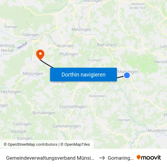 Gemeindeverwaltungsverband Münsingen to Gomaringen map