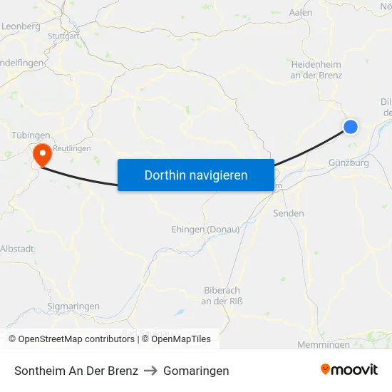 Sontheim An Der Brenz to Gomaringen map