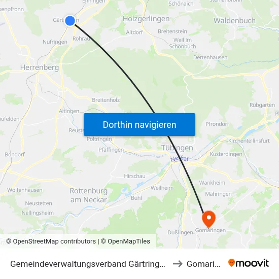 Gemeindeverwaltungsverband Gärtringen/Ehningen to Gomaringen map