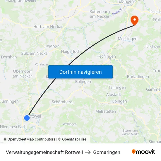 Verwaltungsgemeinschaft Rottweil to Gomaringen map