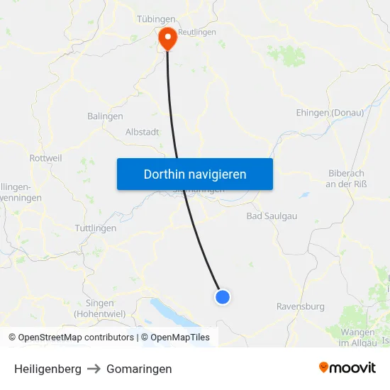 Heiligenberg to Gomaringen map