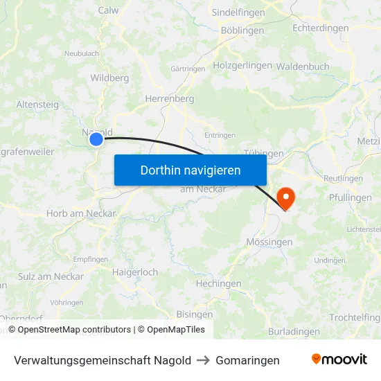 Verwaltungsgemeinschaft Nagold to Gomaringen map