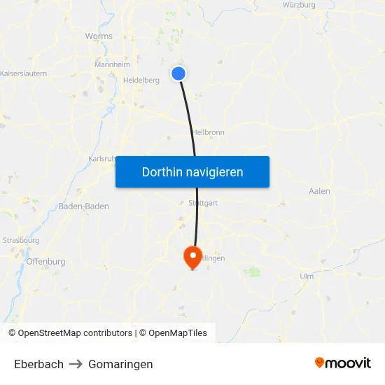 Eberbach to Gomaringen map