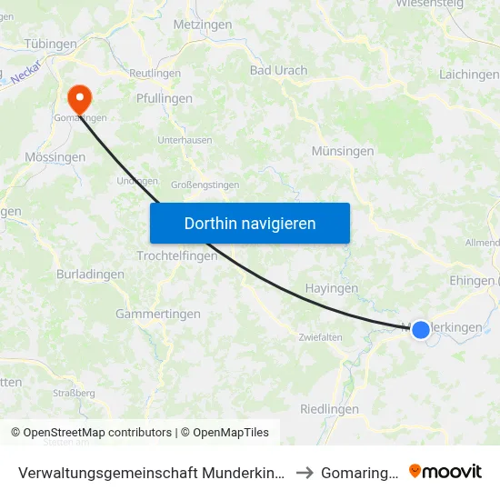 Verwaltungsgemeinschaft Munderkingen to Gomaringen map