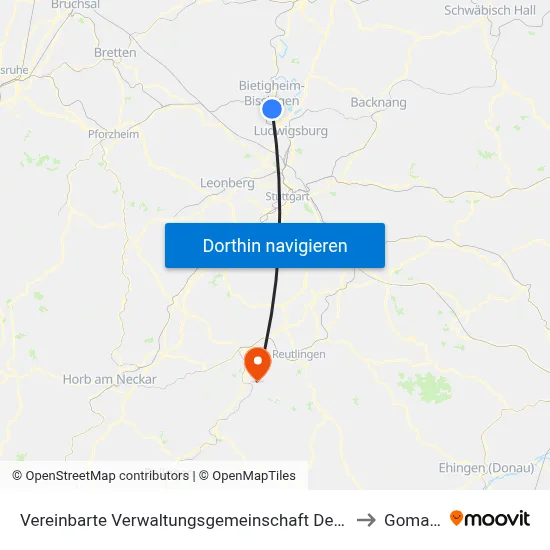 Vereinbarte Verwaltungsgemeinschaft Der Stadt Bietigheim-Bissingen to Gomaringen map