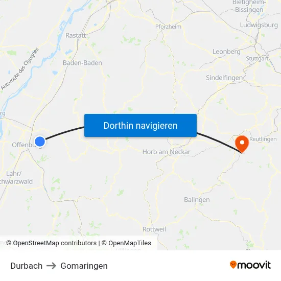Durbach to Gomaringen map