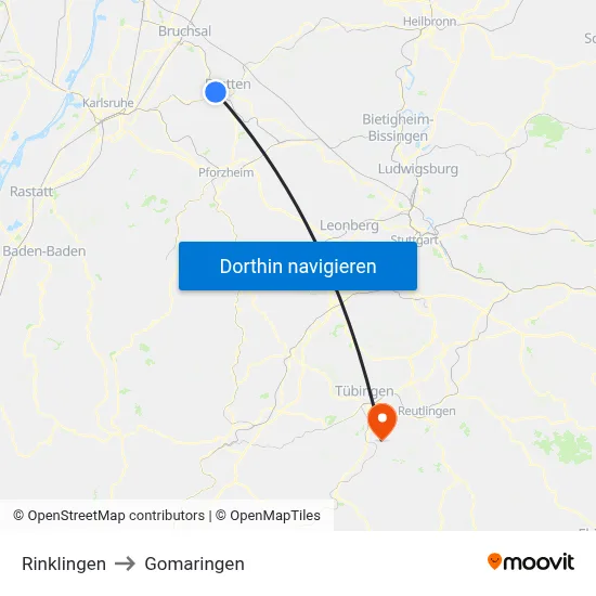 Rinklingen to Gomaringen map