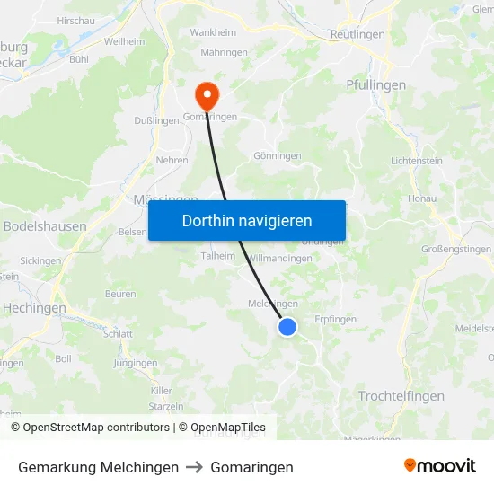 Gemarkung Melchingen to Gomaringen map
