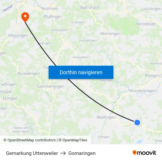 Gemarkung Uttenweiler to Gomaringen map