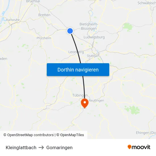 Kleinglattbach to Gomaringen map