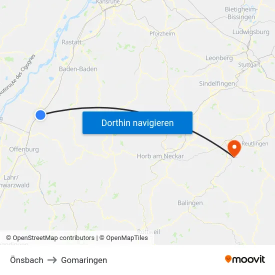Önsbach to Gomaringen map
