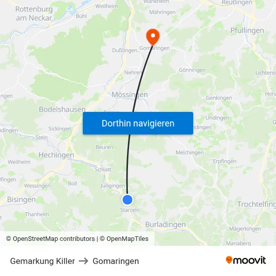 Gemarkung Killer to Gomaringen map