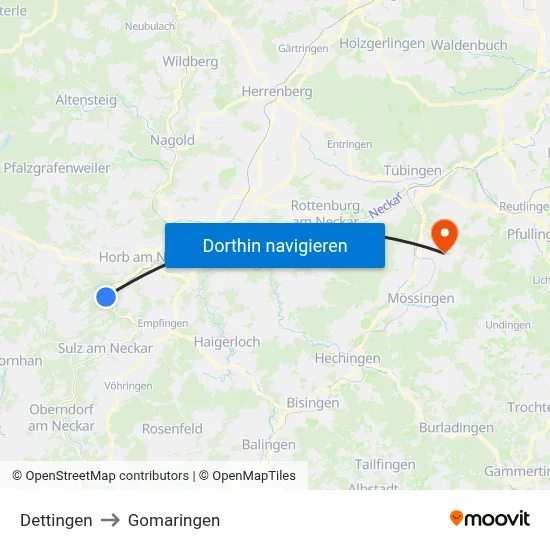 Dettingen to Gomaringen map