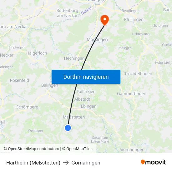 Hartheim (Meßstetten) to Gomaringen map