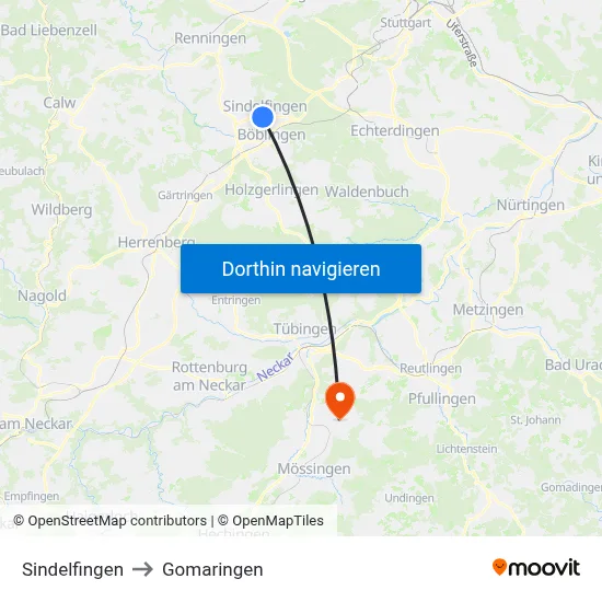 Sindelfingen to Gomaringen map